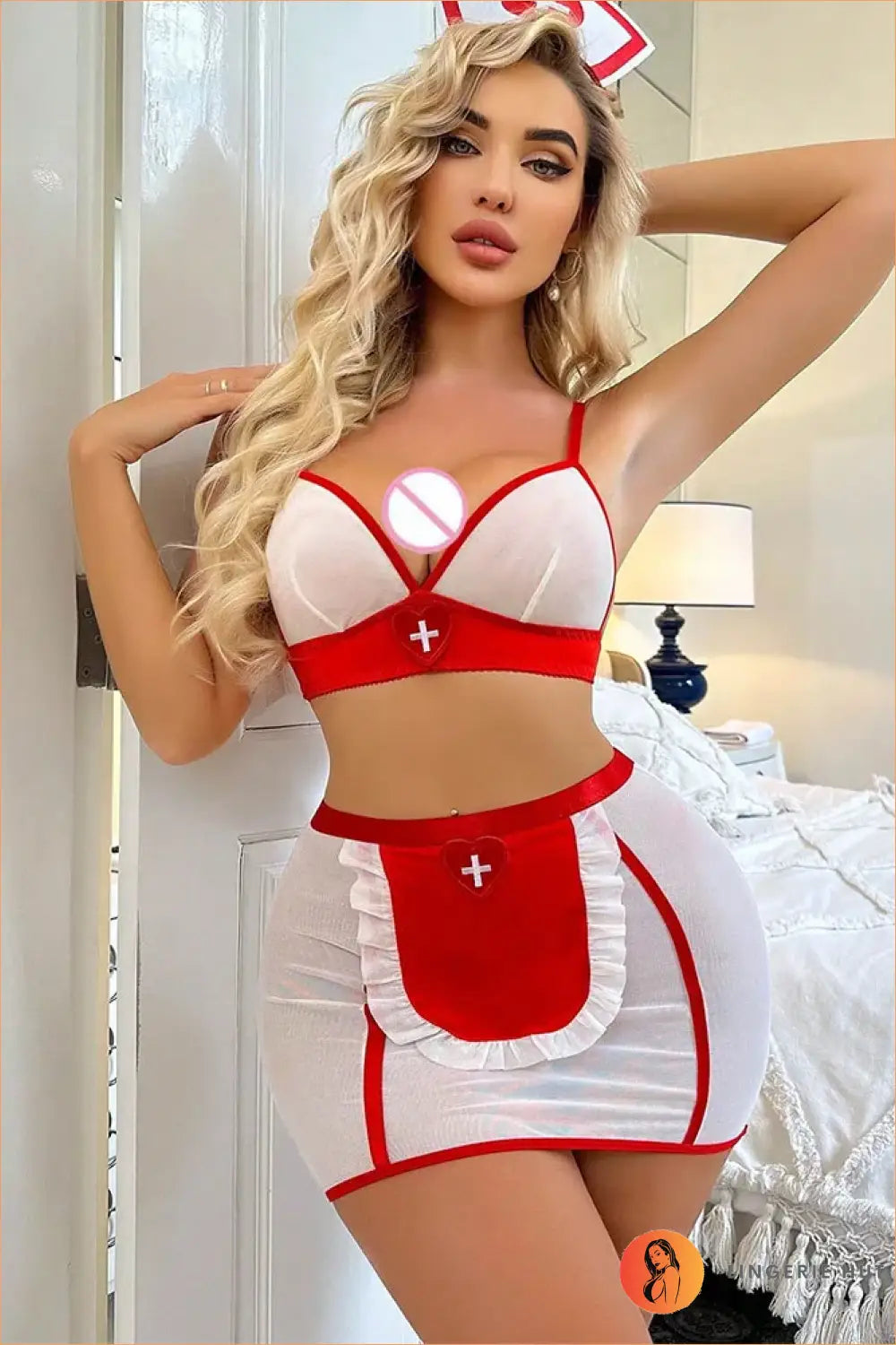 Naughty Nurse Lace-Up Mesh Costume with Tulle Skirt