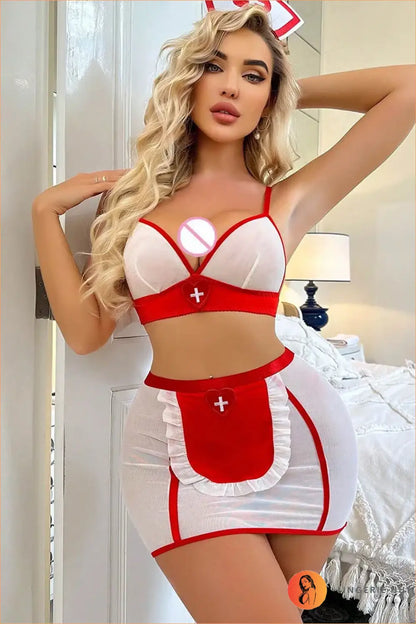 Naughty Nurse Lace-Up Mesh Costume with Tulle Skirt