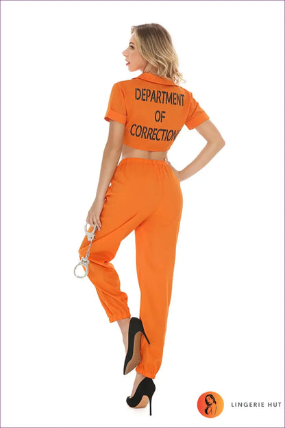 Prisoner Costume Jogger Set with Tie-Front Top - Yard Time Ease