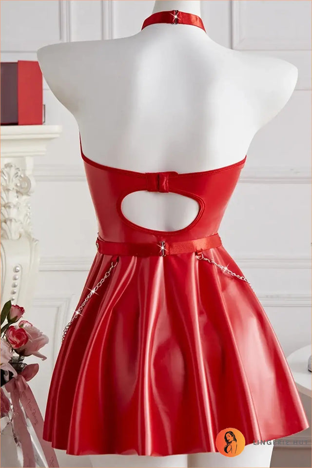 Red Wet-Look Harness Babydoll