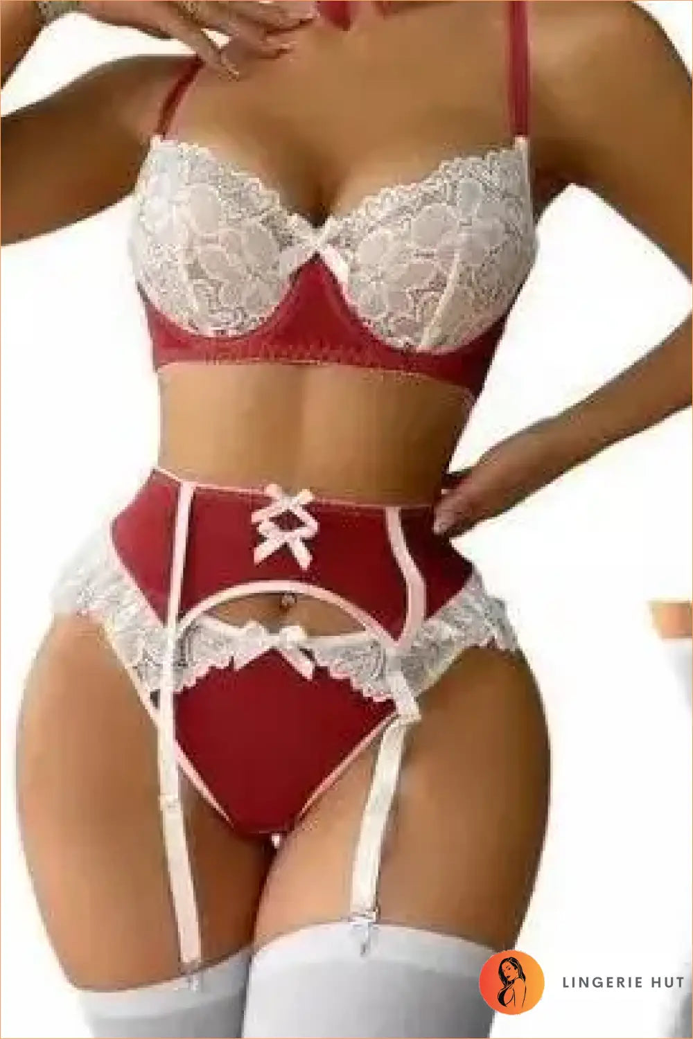 Heart Lace Garter Belt Set with Bow Choker