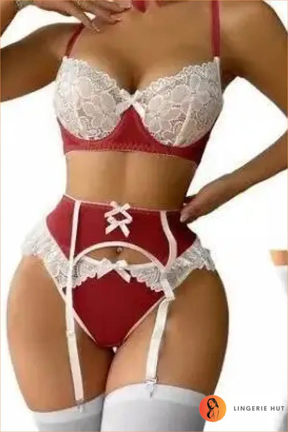 Heart Lace Garter Belt Set with Bow Choker