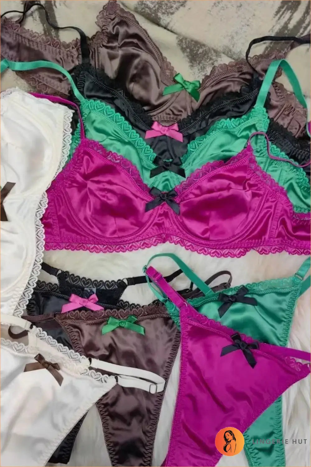 Heart-Lace Bra and Thong Set with Bows