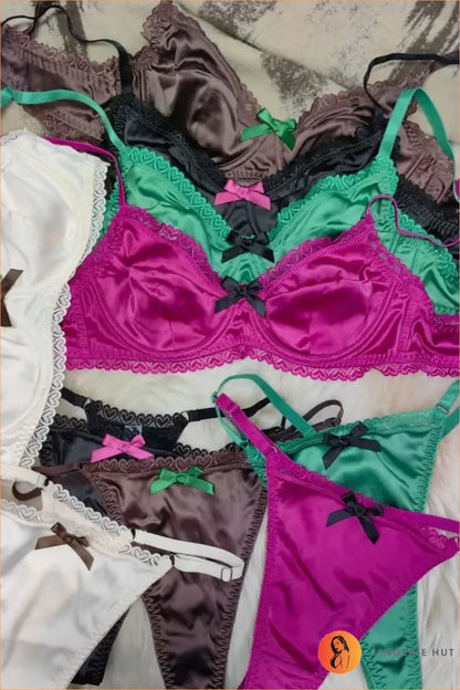Heart-Lace Bra and Thong Set with Bows