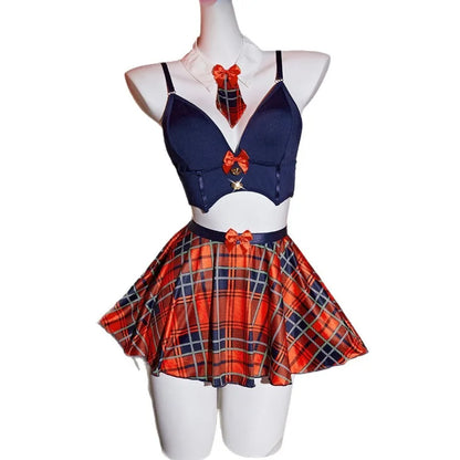 Schoolgirl Costume with Cropped Waistcoat, Skirt and Tie