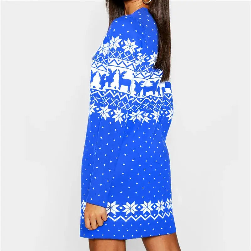 Snowflake Print Mini Dress - Sassy Winter Elegance, Stay Toasty