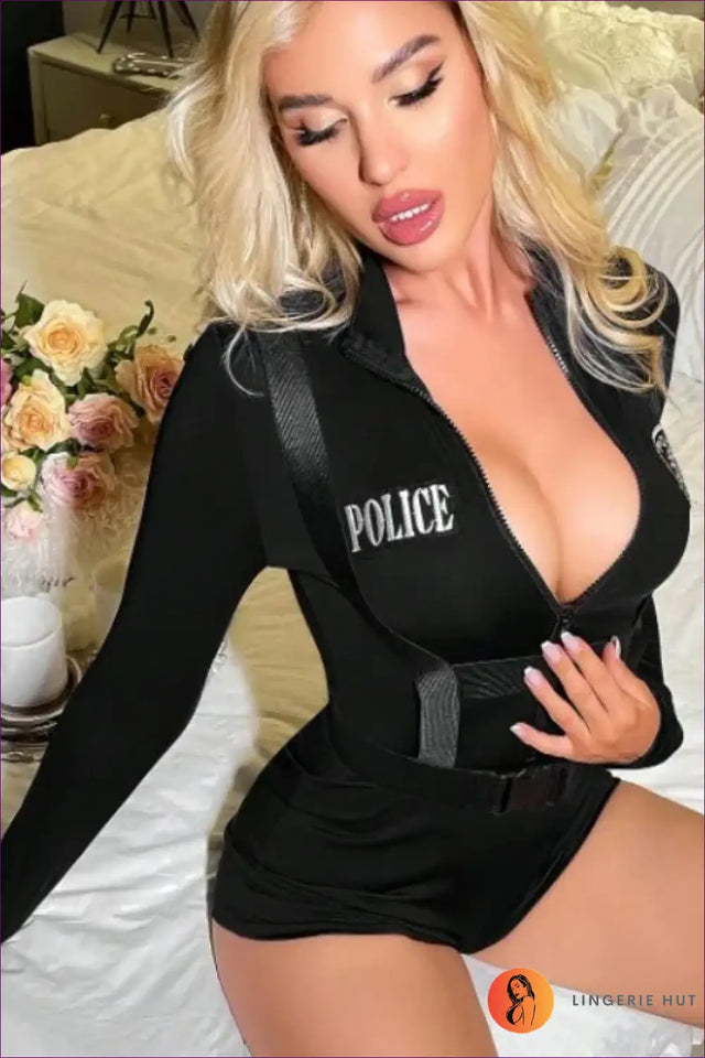 Long Sleeve Police Costume with Harness Belt - Commanding