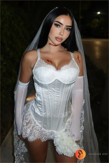 White Satin Corset Bride Costume Set