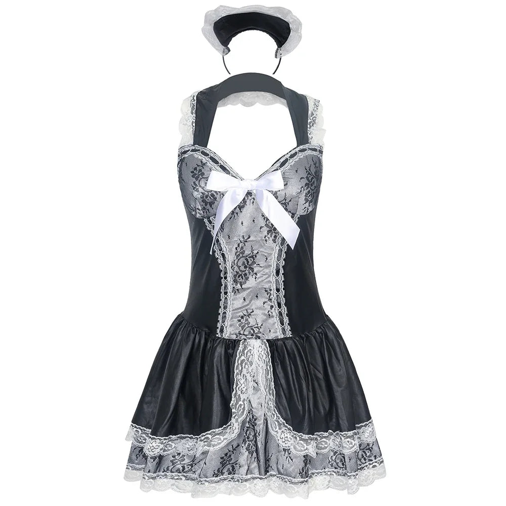 French Maid Mini Dress with Lace Apron and Headband