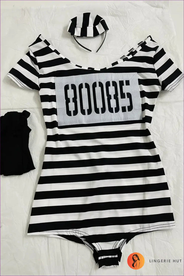 Prisoner Costume Set with Cap and Gloves - Jailbird Ease