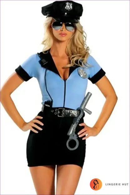 Police Uniform Costume with Hat and Belt - Playful Fantasy