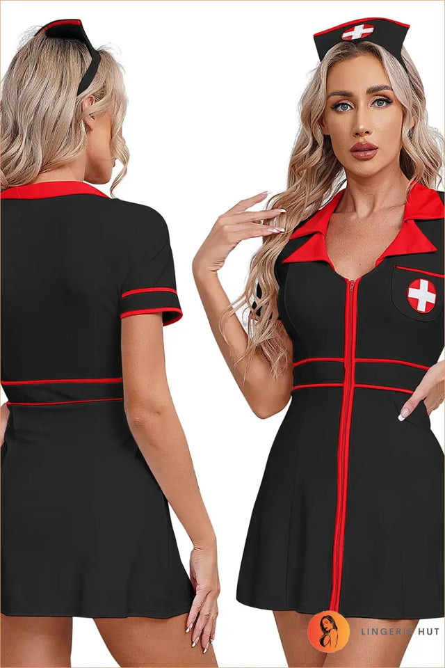 Nurse Uniform Costume with Cross Pocket Detail - After Dark