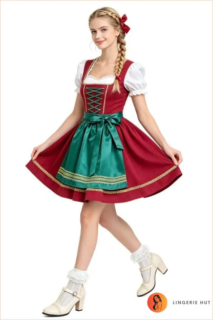 Burgundy Lace-Up Dirndl Costume Dress