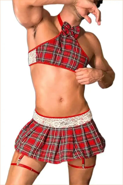 Red Plaid Schoolgirl Roleplay Costume Set