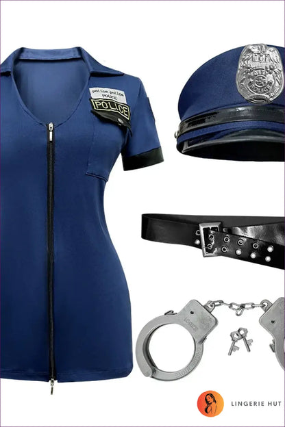 Zip-Front Police Costume Romper with Belt Detail - Commanding Presence
