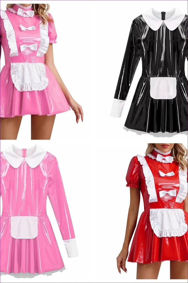 High-Shine Maid Costume with Apron - Playful Fantasy