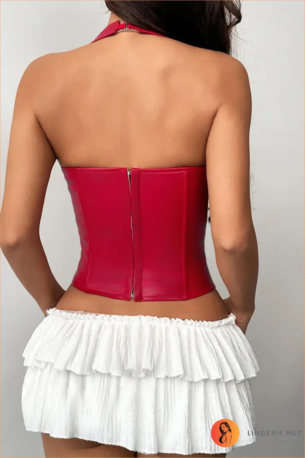 Red Gingham Lace-Up Corset Top
