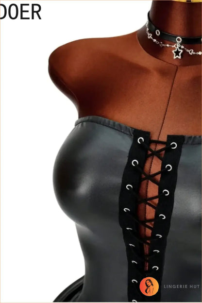 Black Faux Leather Lace-Up Corset Mini Dress