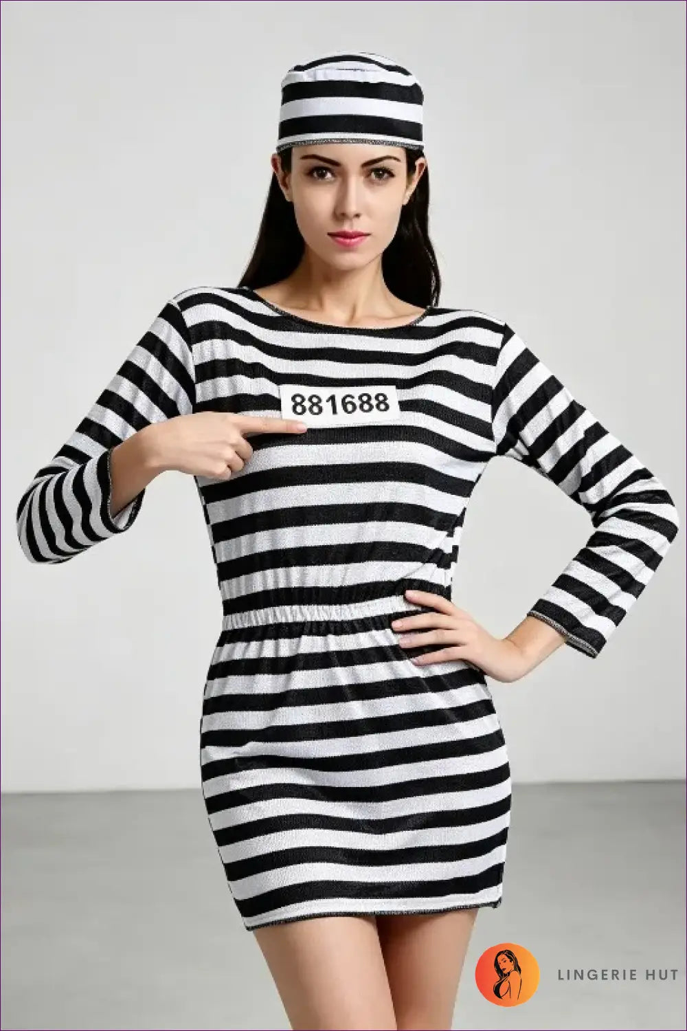 Striped Prisoner Costume with Matching Cap - Lockdown Chic