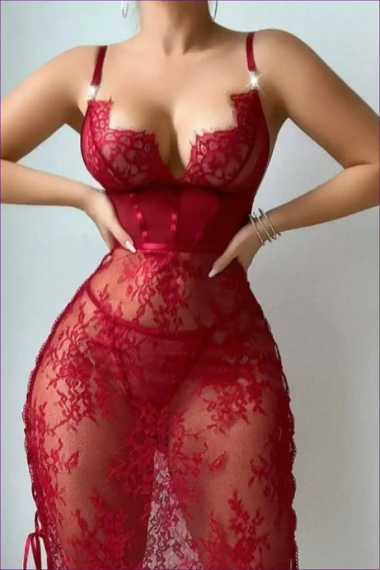 Sheer Lace Chemise with Corset Waist - Private Luxury