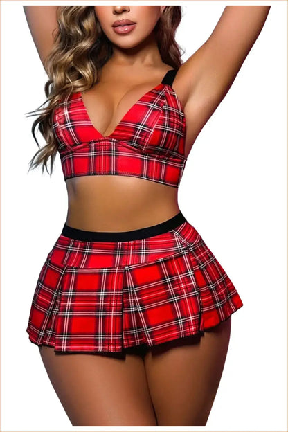 Red Plaid Schoolgirl Roleplay Costume Set