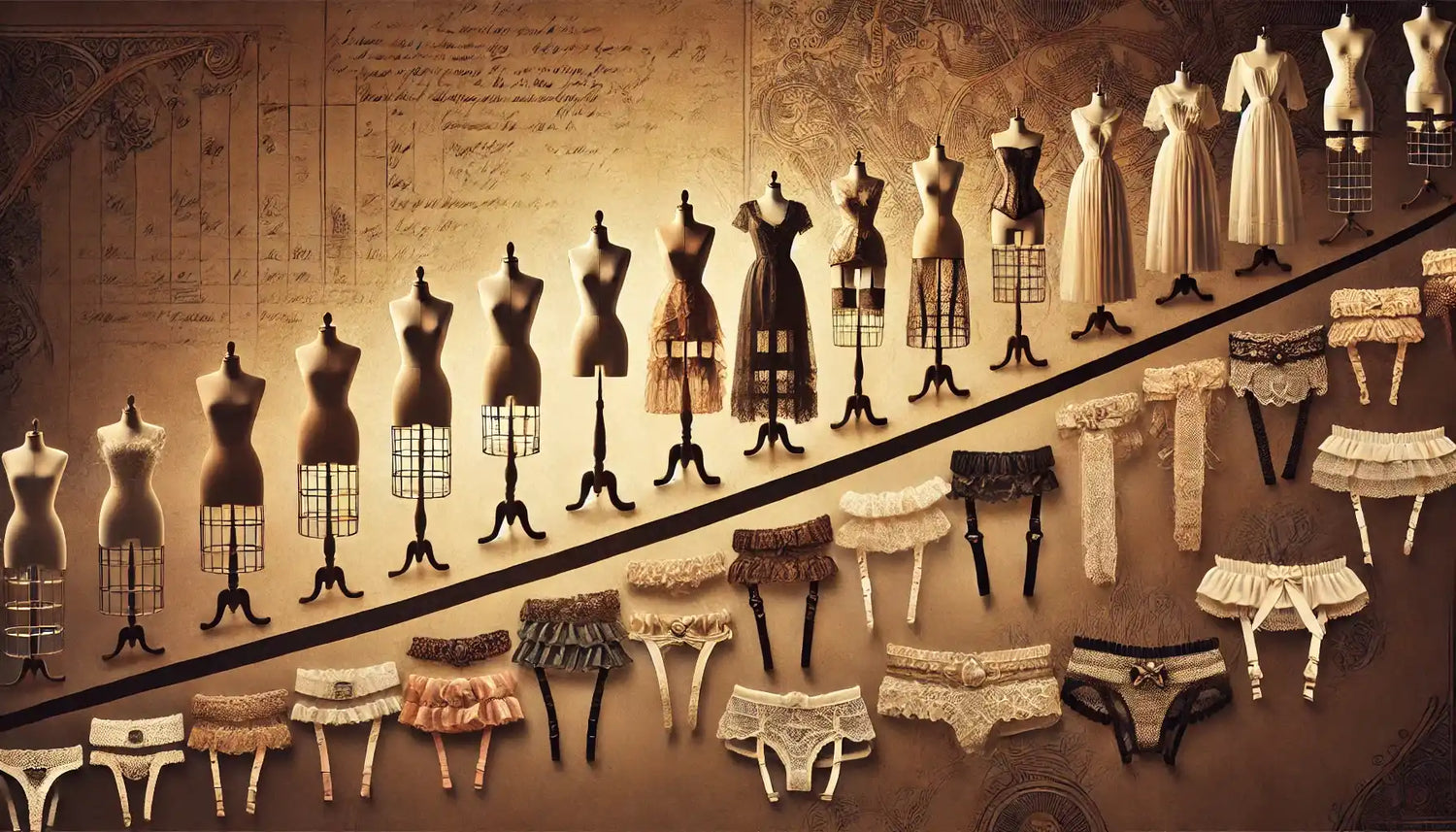 Evolution of women’s undergarments and dress forms from the Victorian era to modern times.