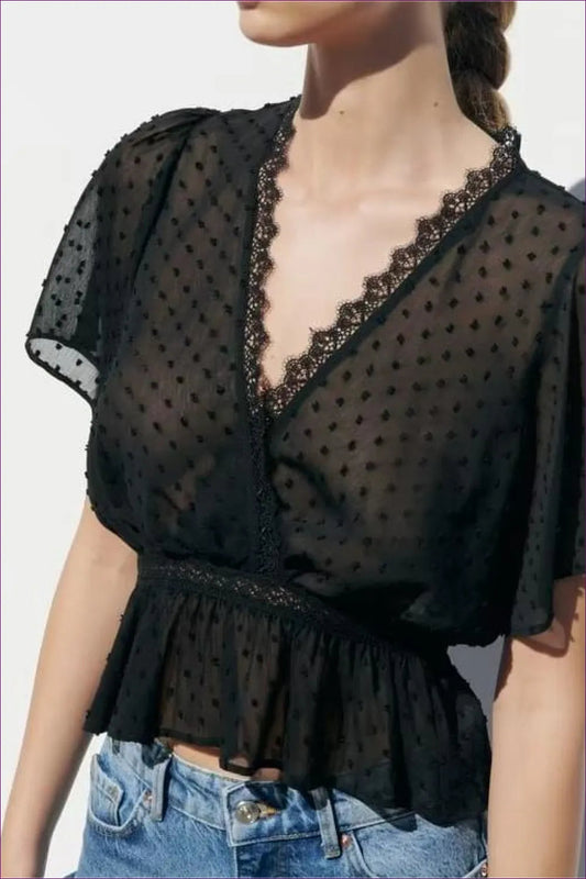 Enhance Your Style With Our Sexy Slim Black Lace Trim Shirt! Perfect For Any Occasion, This Elegant