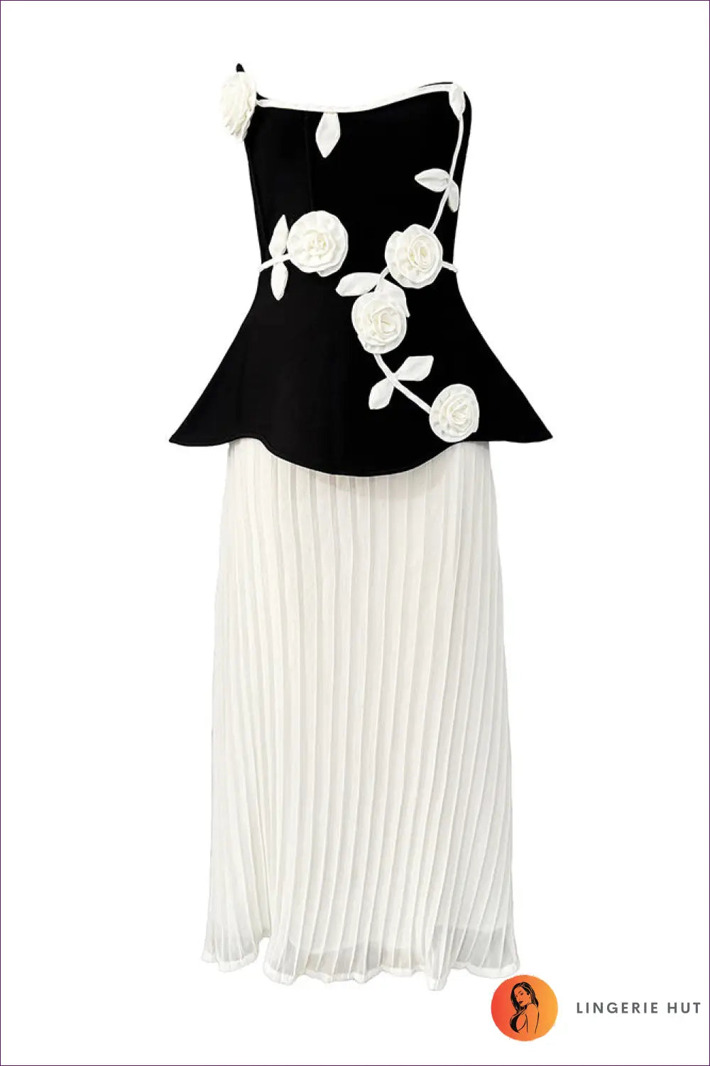 3d Floral Maxi Dress - Understated Glamour for Formal Evenings - s / Black and White - Dresses - Lingerie Hut - Evening