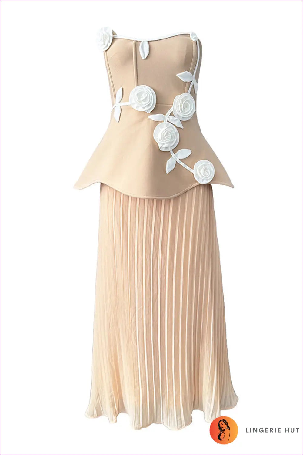 3d Floral Maxi Dress - Understated Glamour for Formal Evenings - s / Apricot - Dresses - Lingerie Hut - Evening Wear