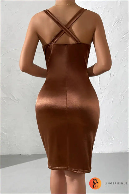 Get Ready To Turn Heads With Our Deep v Cross Back Side Slit Bodycon Midi Dress. Seductive Deep V, Crossed