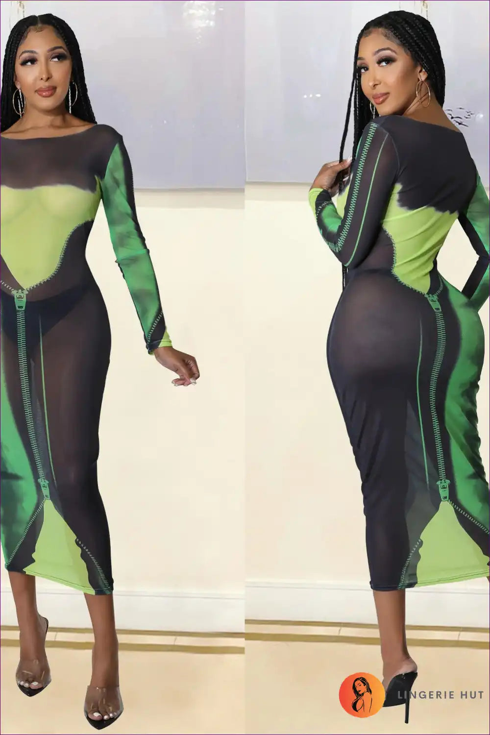 Abstract Print Bodycon Dress with Mesh Overlay for Autumn, Bodycon, Casual, Cutout, Date Night