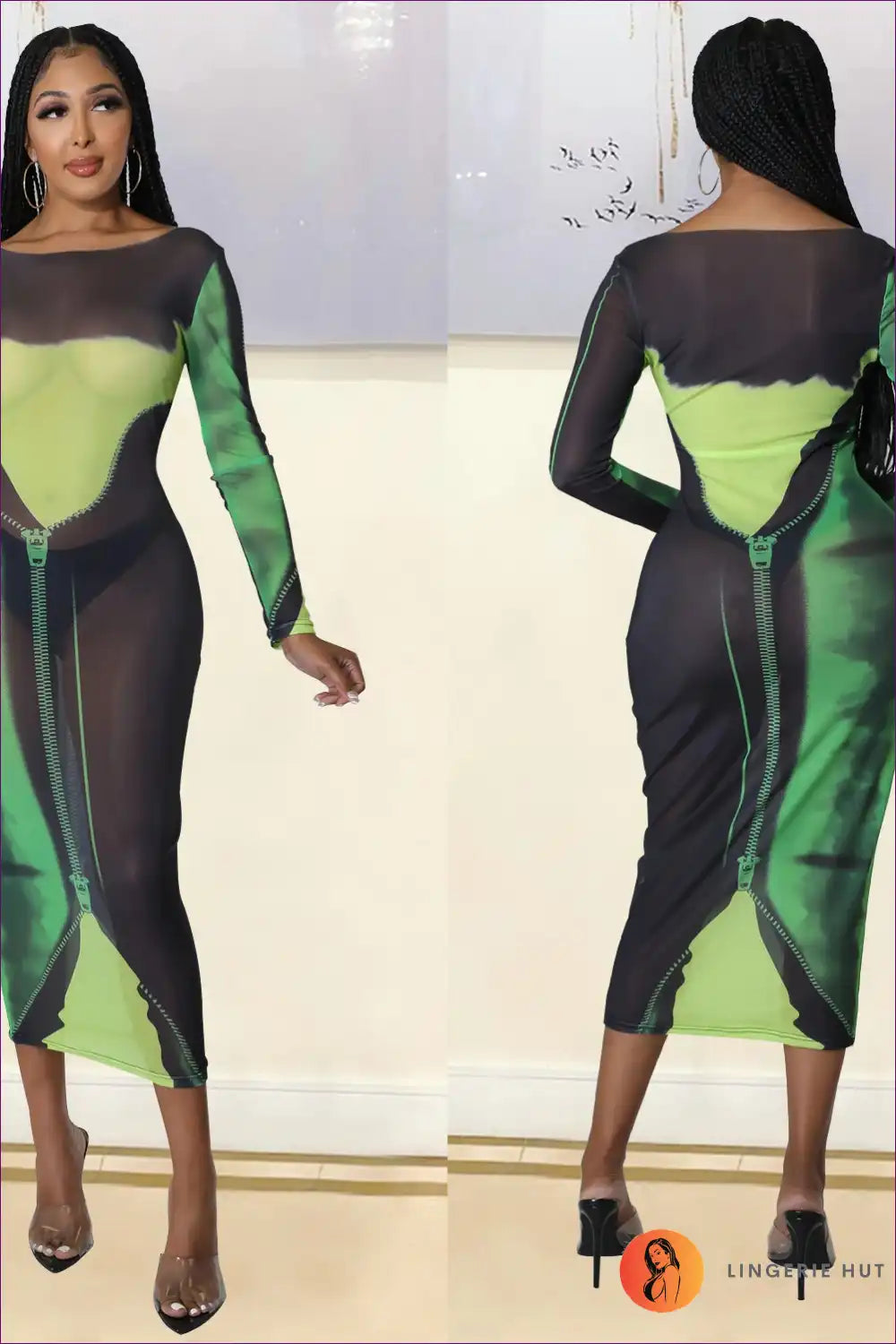 Abstract Print Bodycon Dress with Mesh Overlay for Autumn, Bodycon, Casual, Cutout, Date Night