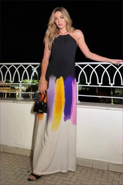 Abstract Print Halter Maxi Dress - Summer Artistry for Backless, Boho, Casual, Evening Wear, Halter