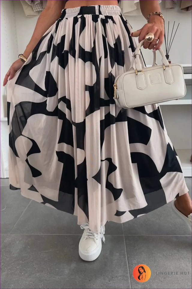 Abstract Print Maxi Skirt with Sheer Overlay - Modern Boho Mood