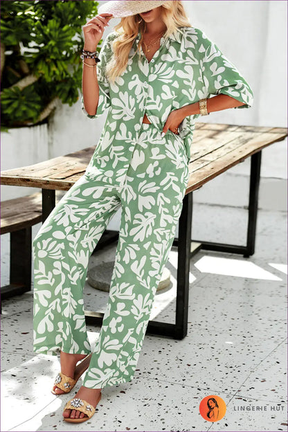 Abstract Print co Ord Set - Effortless Everyday Style - s / Green - Outfit Sets - Lingerie Hut - Autumn • Casual