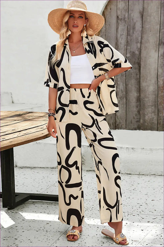Abstract Print co Ord Set - Effortless Everyday Style - s / Apricot - Outfit Sets - Lingerie Hut - Autumn • Casual