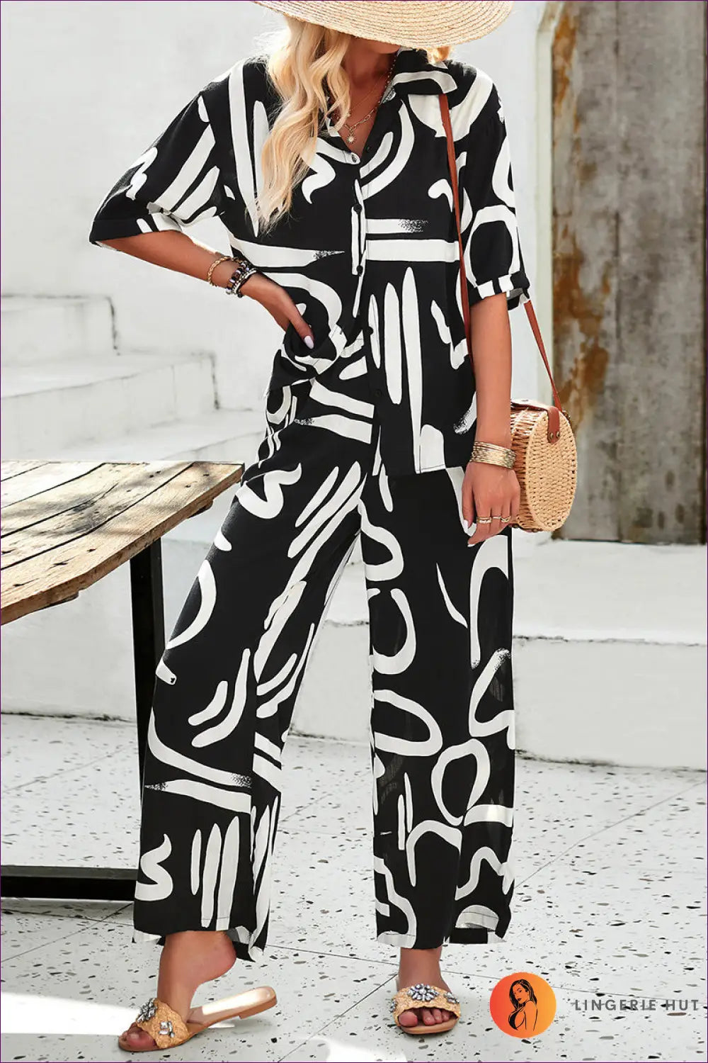 Abstract Print co Ord Set - Effortless Everyday Style - s / Black - Outfit Sets - Lingerie Hut - Autumn • Casual