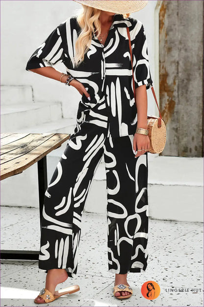 Abstract Print co Ord Set - Effortless Everyday Style - s / Black - Outfit Sets - Lingerie Hut - Autumn • Casual