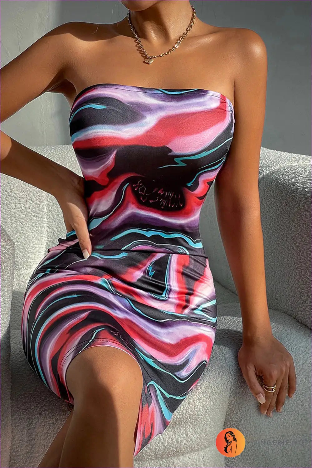 Abstract Print Tube Mini Dress - Bodycon Fit - m / Multi - Clubwear • just in • Laiqa