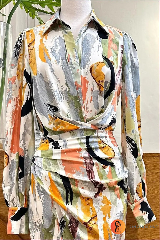 Abstract Print Wrap Midi Dress - Effortless Everyday Glamour