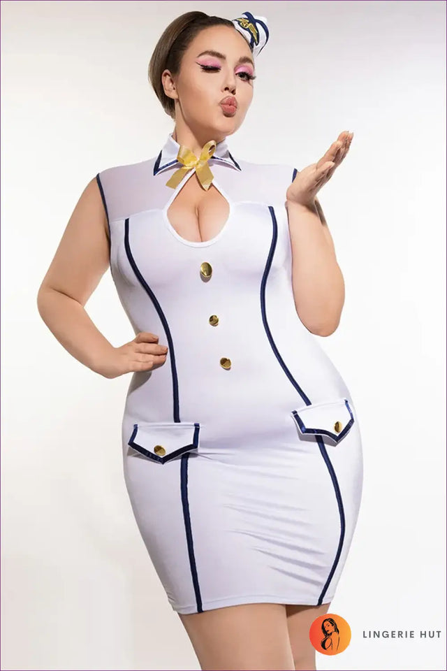 Air Hostess Costume with Button Placket Detail - Classic Glamour