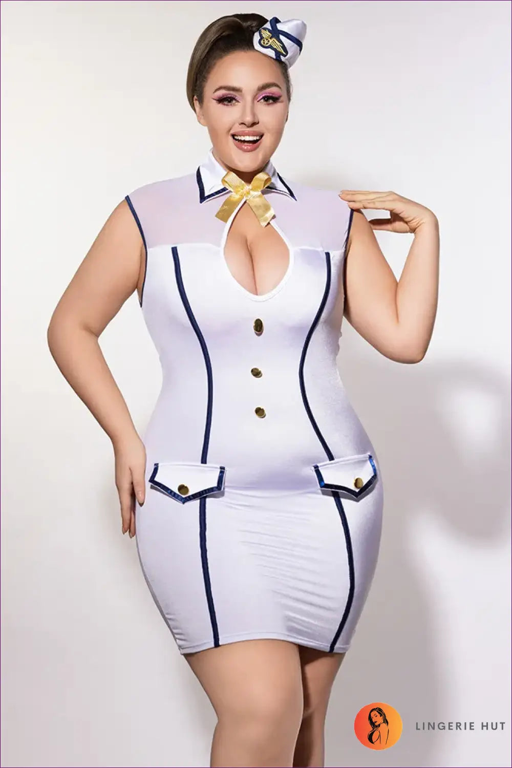 Air Hostess Costume with Button Placket Detail - Classic Glamour - 70-85kgs / Xxl - just in • Party • Role Play • Theme