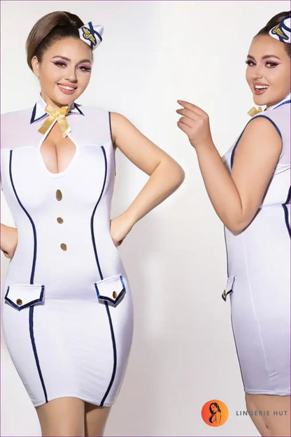 Air Hostess Costume with Button Placket Detail - Classic Glamour - 70-85kgs / Xxl - just in • Party • Role Play • Theme