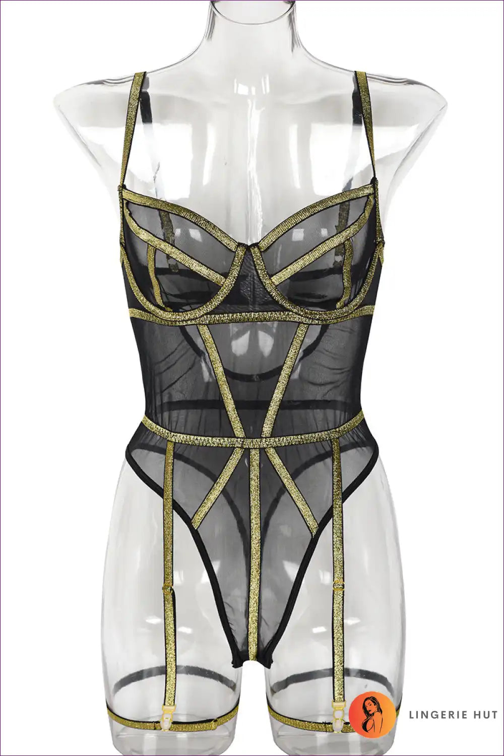 Indulge In Your Allure, With a Backless Design And Gold Silk Mesh! Elevate Intimate Wear Touch