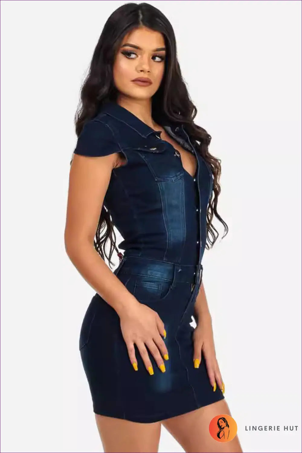 Alluring Collared Denim Bodycon Dress – Night Out Essential For x