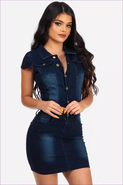 Alluring Collared Denim Bodycon Dress – Night Out Essential For x