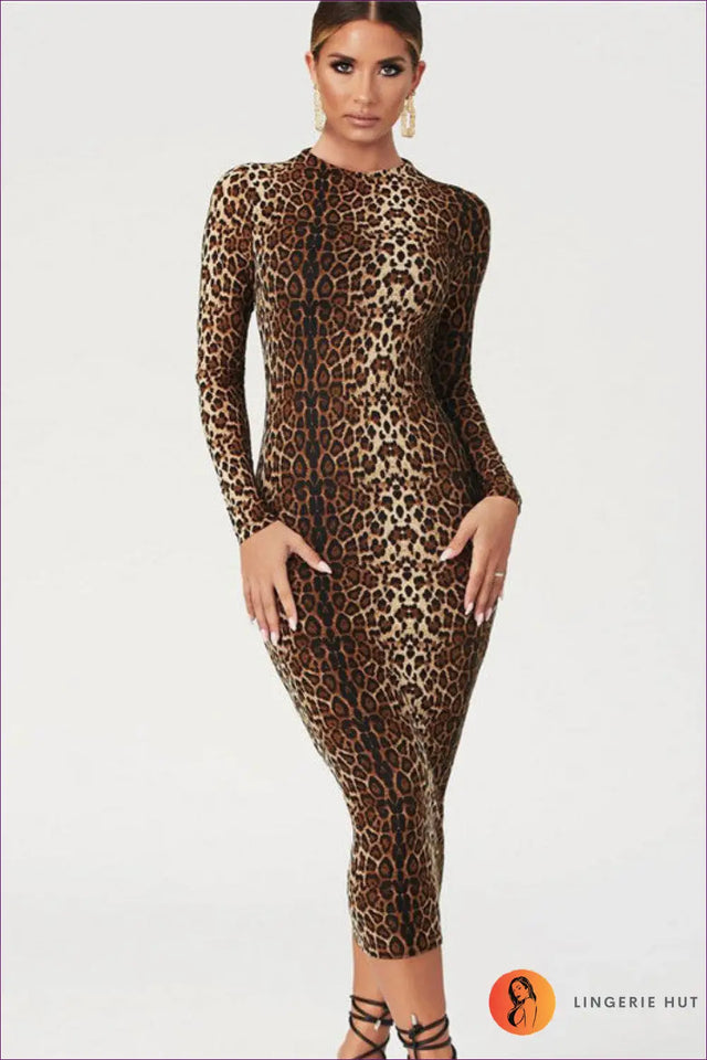 Animal Print Bodycon Midi Dress - Statement Evening Mood