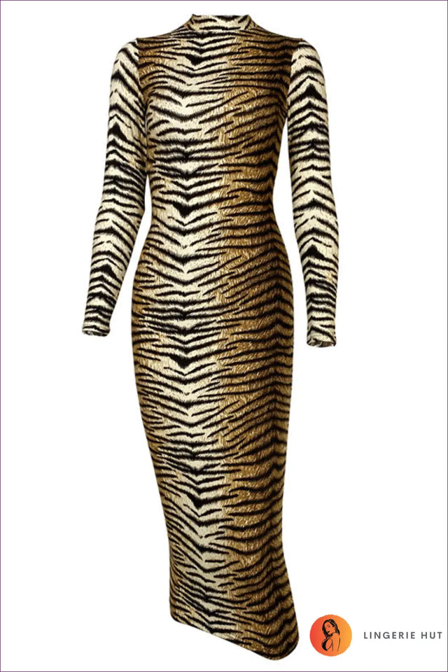 Animal Print Bodycon Midi Dress - Statement Evening Mood
