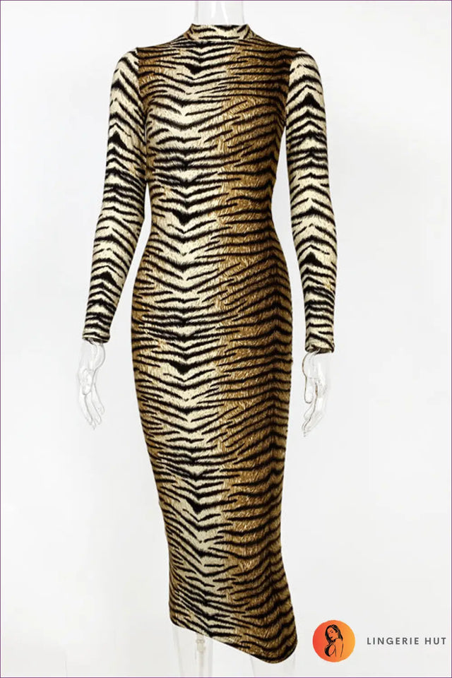 Animal Print Bodycon Midi Dress - Statement Evening Mood