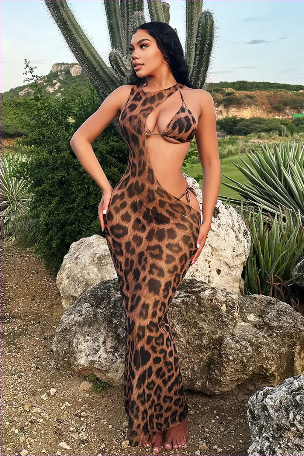Animal Print Cutout Midi Dress - Summer Party Edit - Xs / Leopard - Dresses - Casual • Lingerie Hut